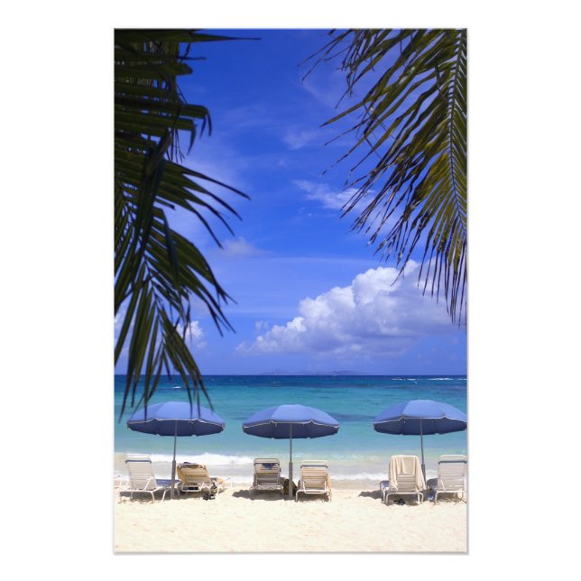 paraplyer på stranden, Sint Maarten, Karibien Fototryck (Framsidan)