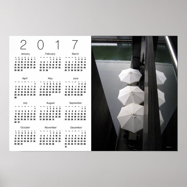 Paraplyer Paris Vit Kalender Affisch 2017 (Framsidan)