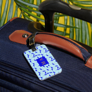 paraplyt för blå strand upprepa mönster monogram bagagebricka