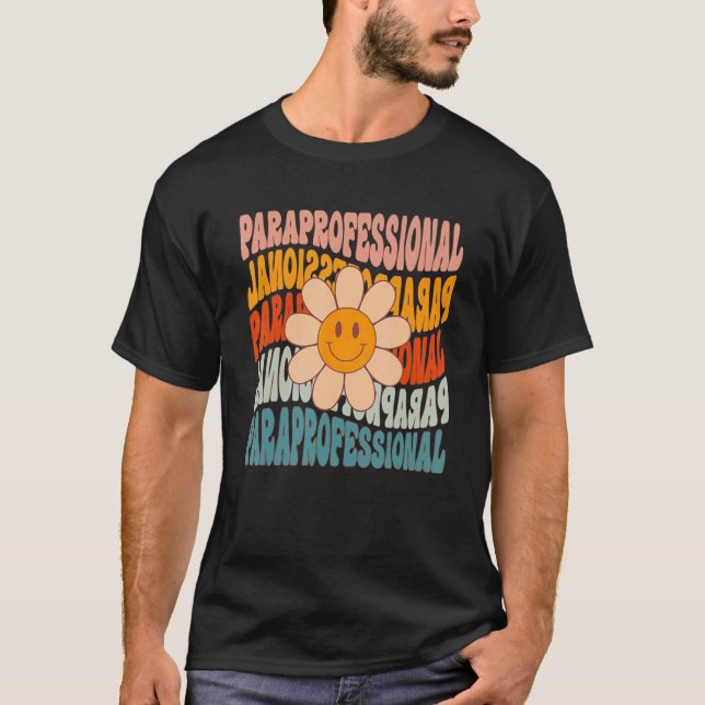 Paraprofessionell lärare Retro Tusenskönor Färggla T Shirt (Framsida)