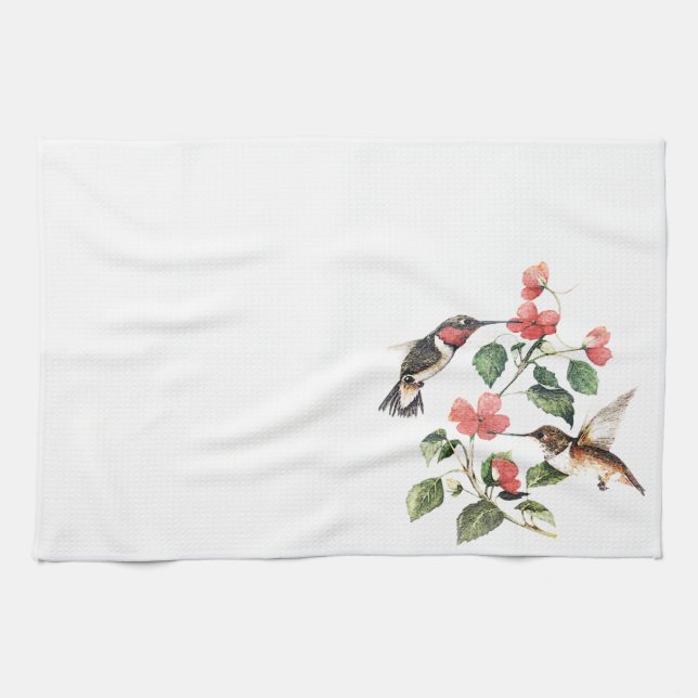 Parar blom- Hummingbirds för söt vintage Kökshandduk (Horisontell)
