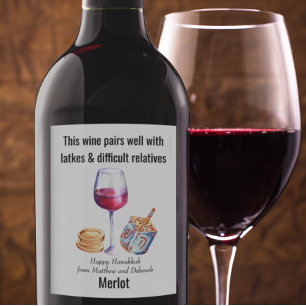 Parar bra med Latkes Hanukkah Funny Gift Vin Vinflaska Etikett