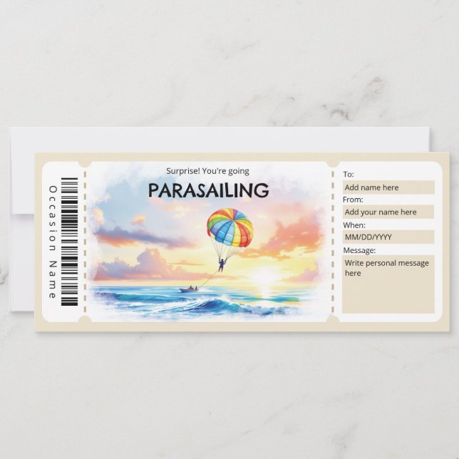 Parasailing Ticket Gift Certificate Inbjudningar (Framsida)