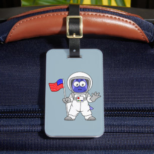 Parasaurolophus Astronaut Holding American Flagga. Bagagebricka