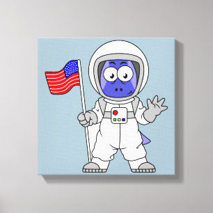 Parasaurolophus Astronaut Holding American Flagga. Canvastryck