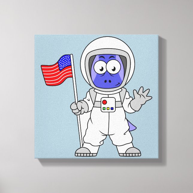 Parasaurolophus Astronaut Holding American Flagga. Canvastryck (Framsida)