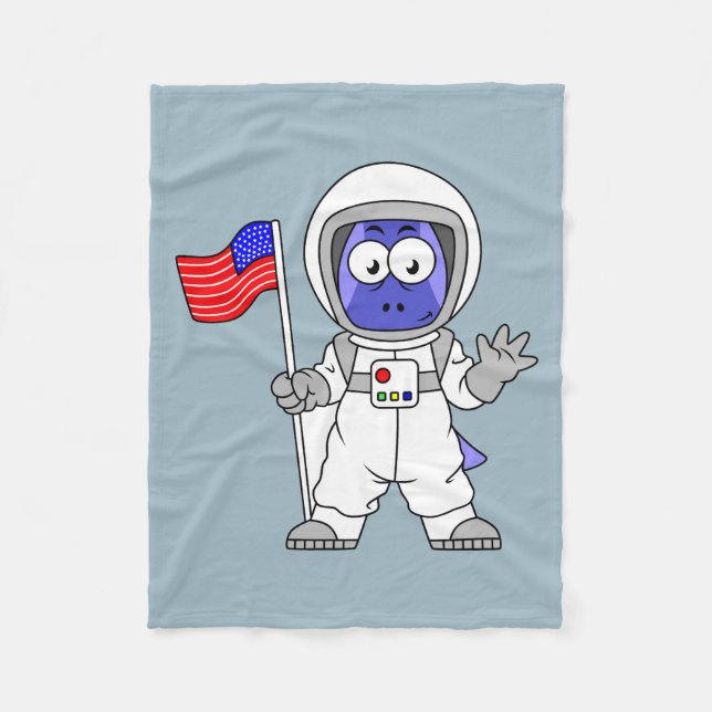 Parasaurolophus Astronaut Holding American Flagga. Fleecefilt (Framsidan)