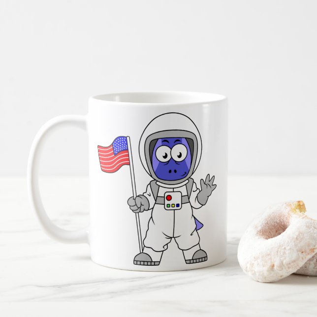 Parasaurolophus Astronaut Holding American Flagga. Kaffemugg (Med munk)
