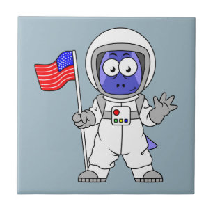 Parasaurolophus Astronaut Holding American Flagga. Kakelplatta
