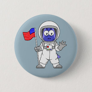 Parasaurolophus Astronaut Holding American Flagga. Knapp