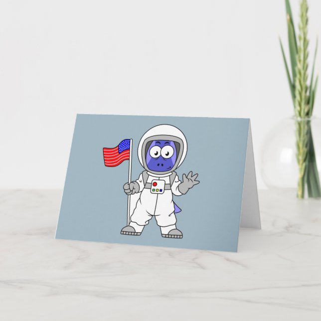 Parasaurolophus Astronaut Holding American Flagga. Kort (Framsida)