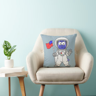 Parasaurolophus Astronaut Holding American Flagga. Kudde