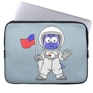 Parasaurolophus Astronaut Holding American Flagga. Laptop Fodral