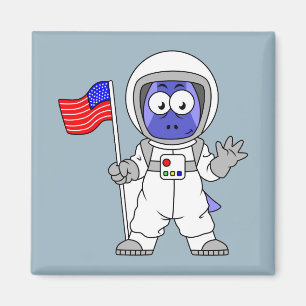 Parasaurolophus Astronaut Holding American Flagga. Magnet