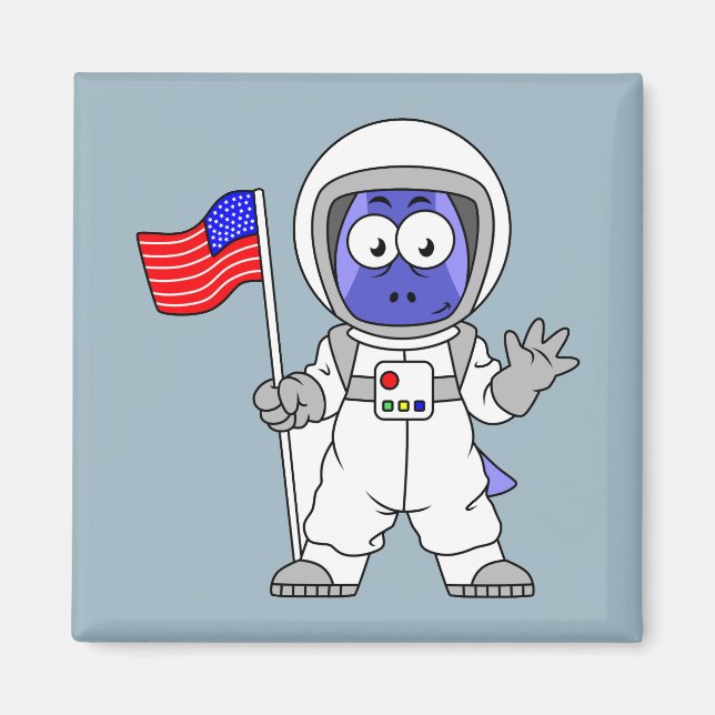 Parasaurolophus Astronaut Holding American Flagga. Magnet (Framsidan)