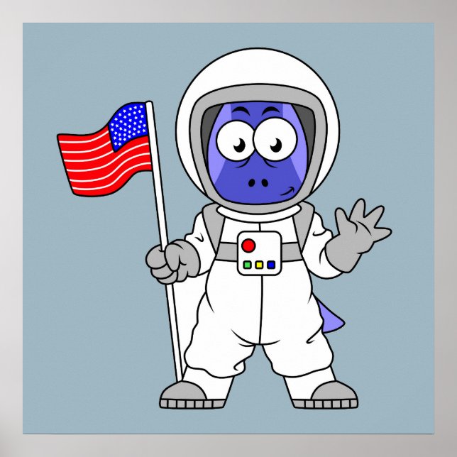 Parasaurolophus Astronaut Holding American Flagga. Poster (Framsidan)
