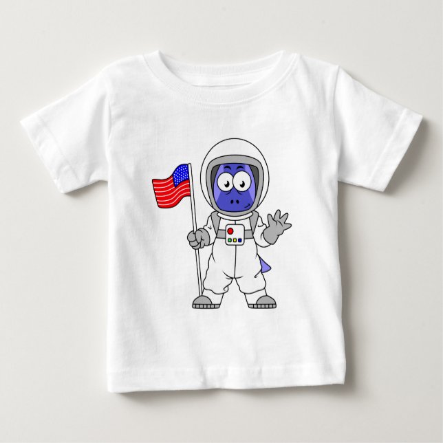 Parasaurolophus Astronaut Holding American Flagga. T Shirt (Framsida)