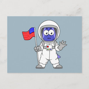 Parasaurolophus Astronaut Holding American Flagga. Vykort