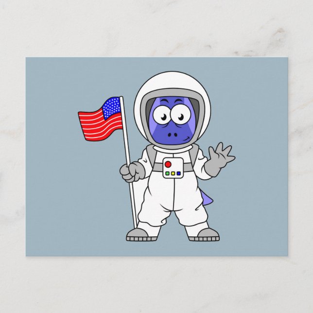 Parasaurolophus Astronaut Holding American Flagga. Vykort (Framsida)
