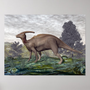 Parasaurolophus dinosaur bland gingko träd poster