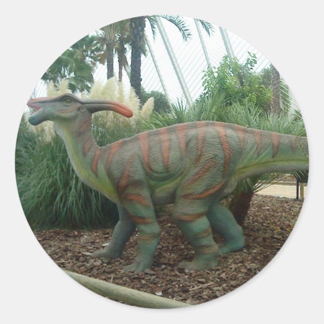 Parasaurolophus Dinosaur Sticker Runt Klistermärke (Framsida)