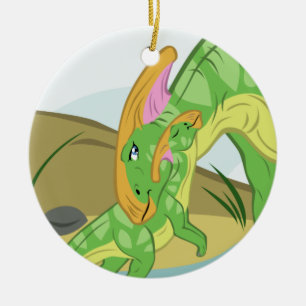 Parasaurolophus Mamma och Baby Julgransprydnad Keramik