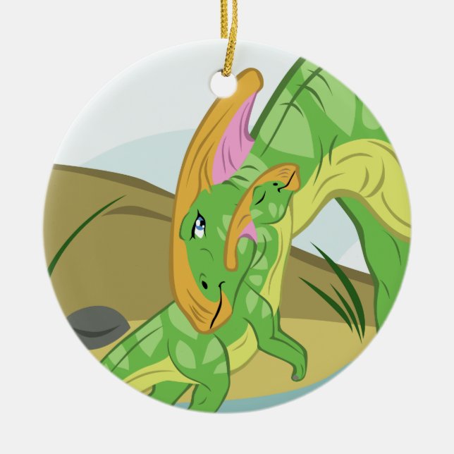 Parasaurolophus Mamma och Baby Julgransprydnad Keramik (Framsidan)