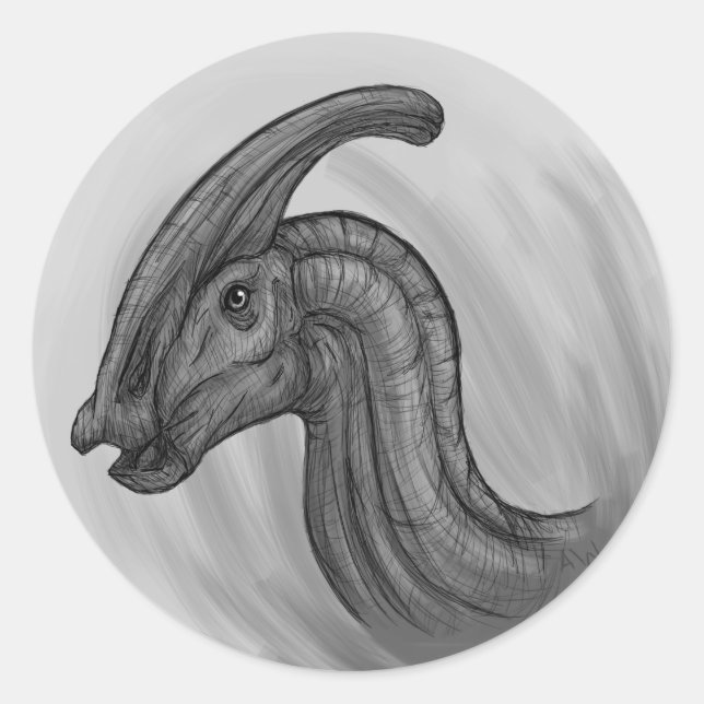 Parasaurolophus Sketch Runt Klistermärke (Framsida)