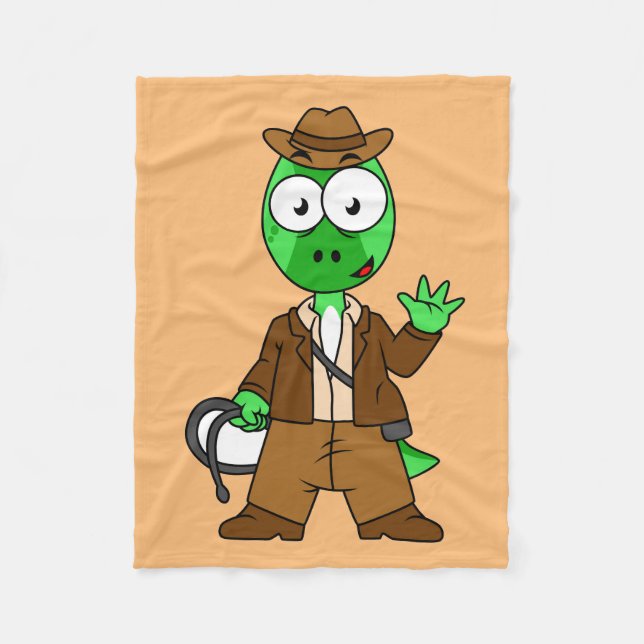 Parasaurolophus var indiana Jones. Fleecefilt (Framsidan)