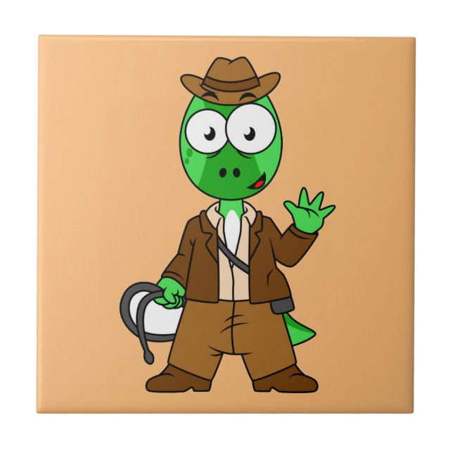 Parasaurolophus var indiana Jones. Kakelplatta (Framsidan)