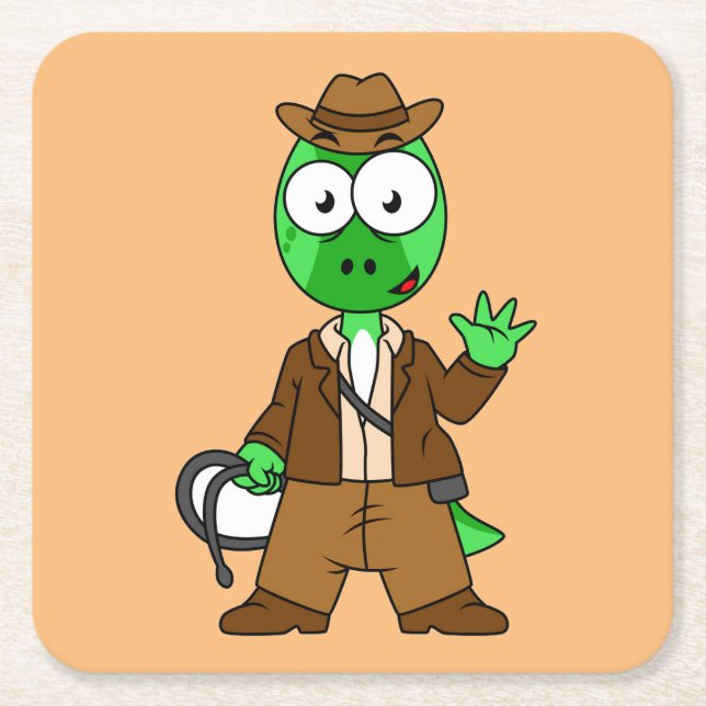 Parasaurolophus var indiana Jones. Underlägg Papper Kvadrat (Framsidan)