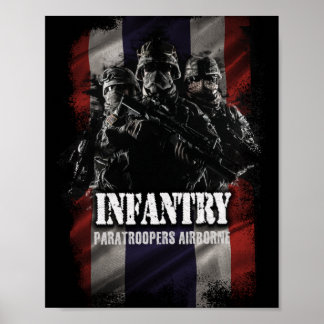 Paratroopers luftburet infanteri med Thai flagga. Poster