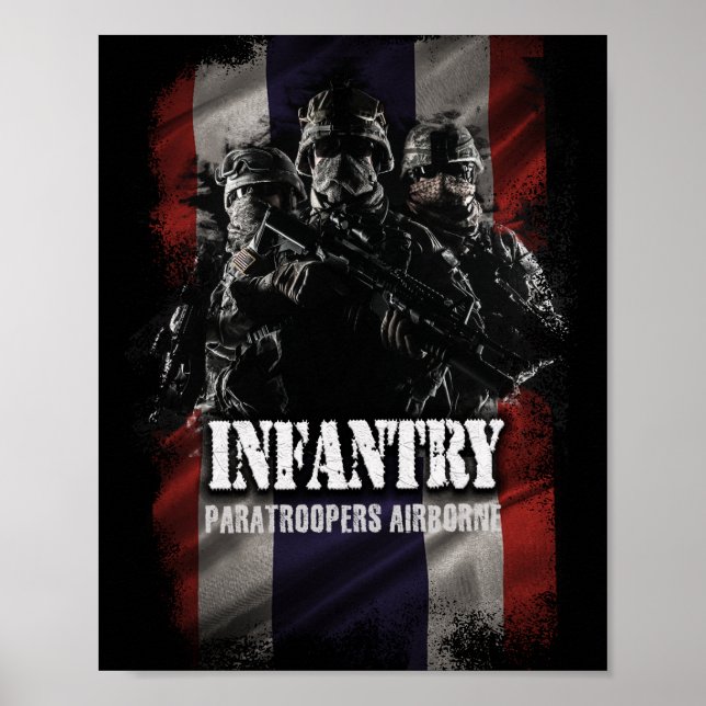 Paratroopers luftburet infanteri med Thai flagga. Poster (Framsidan)