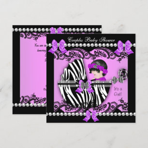 Parbaby Shower Flickor Zebra Lila Inbjudningar
