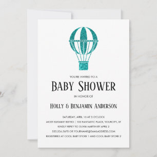 Parbaby Shower Teal Glitter Varm Luft Ballong Inbjudningar