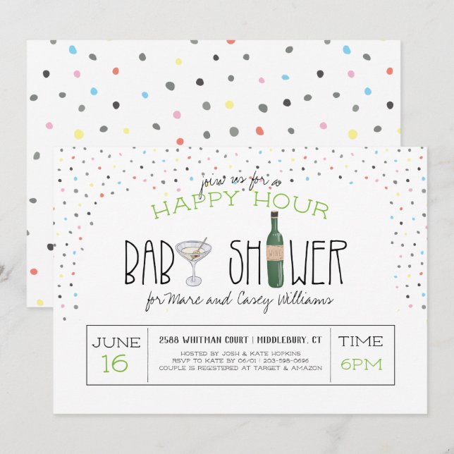 Parbabyfest | Happy Hour Inbjudningar (Fram/baksida)