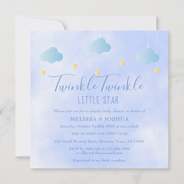 Parbabyfest Twinkle Twinkle Little Star Inbjudningar (Framsida)