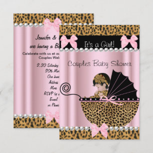 Parbabyshower Söt flicka Rosa leopard Inbjudningar