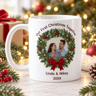 Parbild Vår Första Jul Röd Slinga Kaffemugg