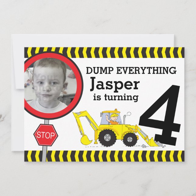 Parbjudan till 4e födelsedagen-partiet för byggpoj inbjudningar (Framsida)