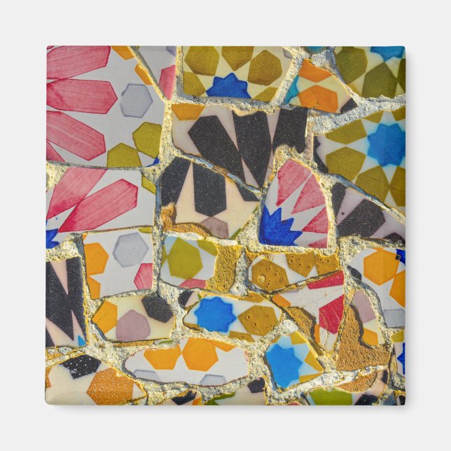 Parc Guell Ceramic Tiles i Barcelona Spanien Magnet (Framsidan)