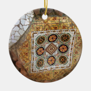 Parc Guell mosaikgrönt och orange Julgransprydnad Keramik