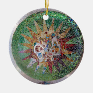 Parc Guell mosaikgrönt och regnbåge Julgransprydnad Keramik