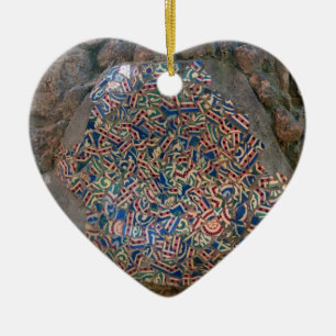 Parc Guell mosaisk regnbåge- och orangehjärta Julgransprydnad Keramik
