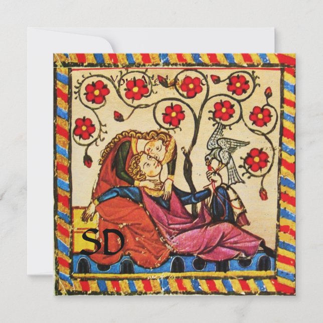 PARCHMENT MONOGRAM KÄRLEK BRÖLLOP INBJUDNINGAR (Framsida)