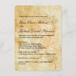 Parchment Orange Brown Löv Vintage Fall Wedding Inbjudningar