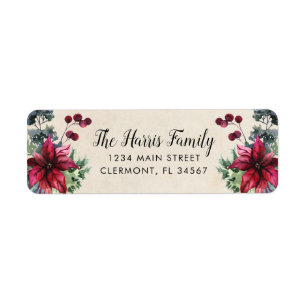 Parchment Papper Red Poinsettia Holly Berries Labe Returadress Etikett