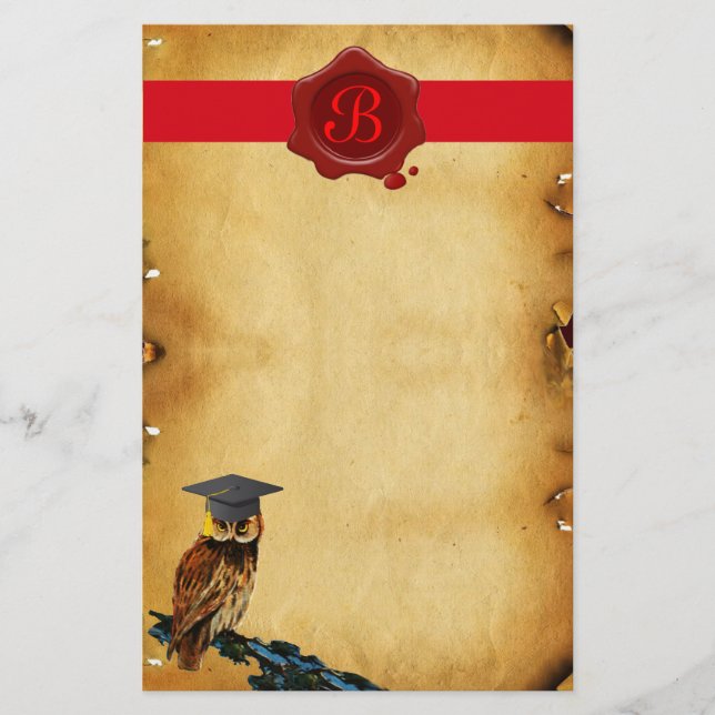 PARCHMENT studenten UGGLA RED VAX SEAL MONOGRAM Brevpapper (Framsida)