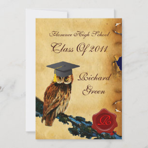 PARCHMENT studenten UGGLA RED VAX SEAL MONOGRAM Inbjudningar