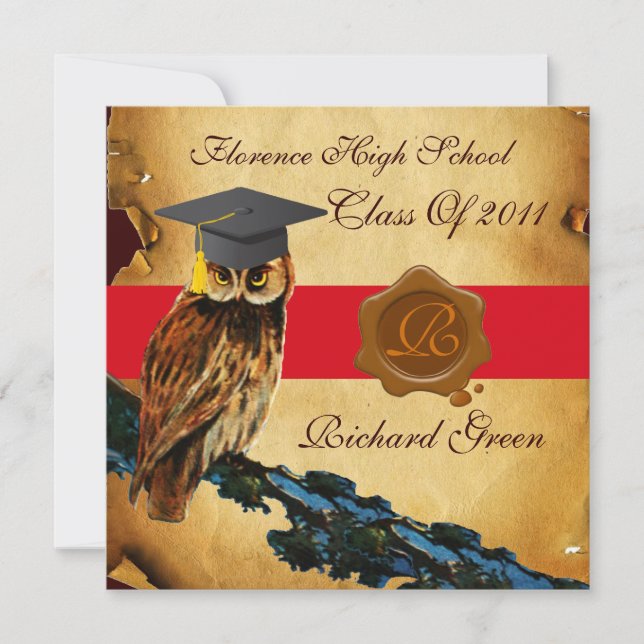 PARCHMENTET studenten UGGLA BROWN VAX SEAL MONOGRA Inbjudningar (Framsida)